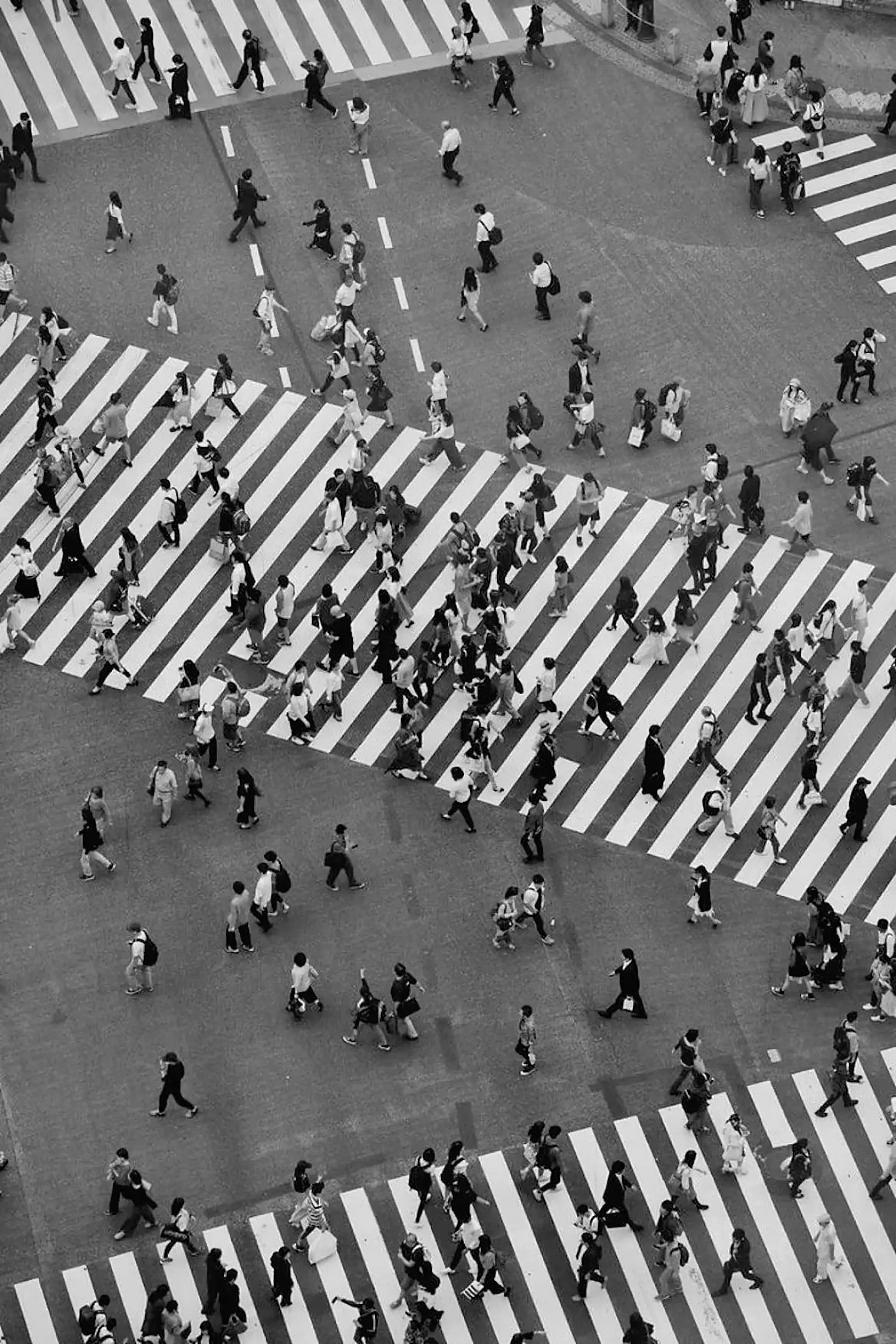 Multitud cruzando una avenida, vista desde arriba